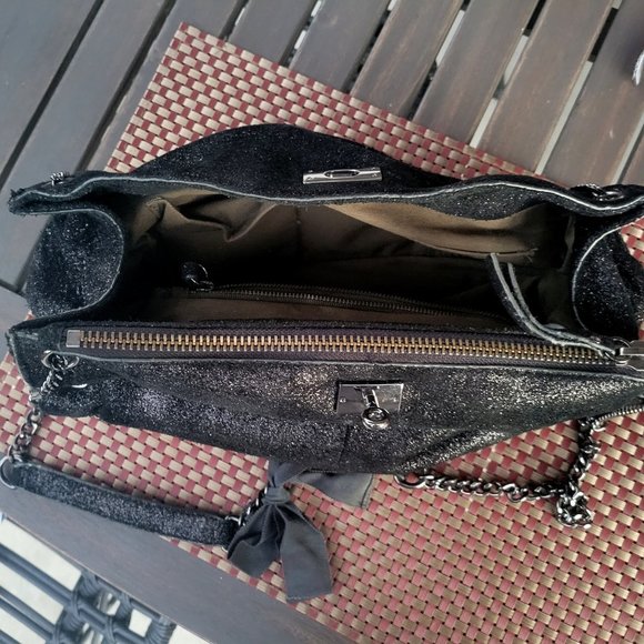 J Crew Suede Crossbody/Shoulder Purse w/ Chain Straps + Bow Tie Accents - Picture 15 of 16